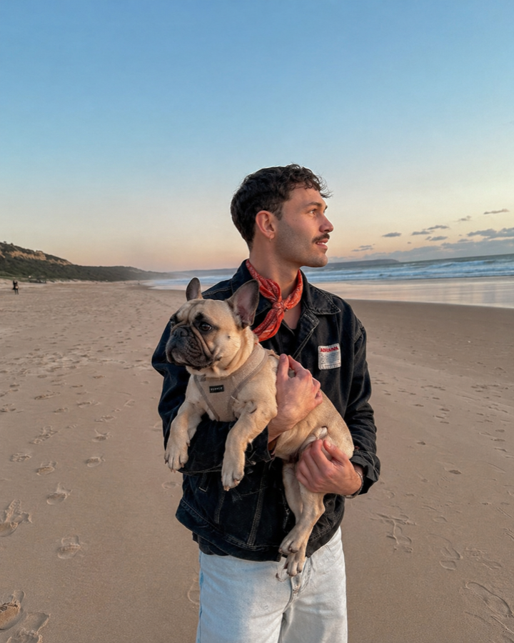 Dylan, founder of Homestead, with his dog